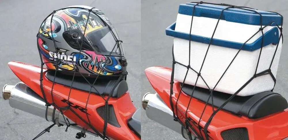 New LOT OF TWO (2) Motorcycle Cargo Nets Helmet Cooler Mesh Bungee Strap 12